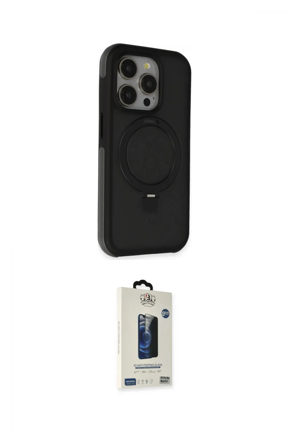 ieg™ iPhone 15 Pro Kılıf Ahenk Yansıma Özel Seri - Siyah Bilvis Hayalet Cam Ekran Koruyucu