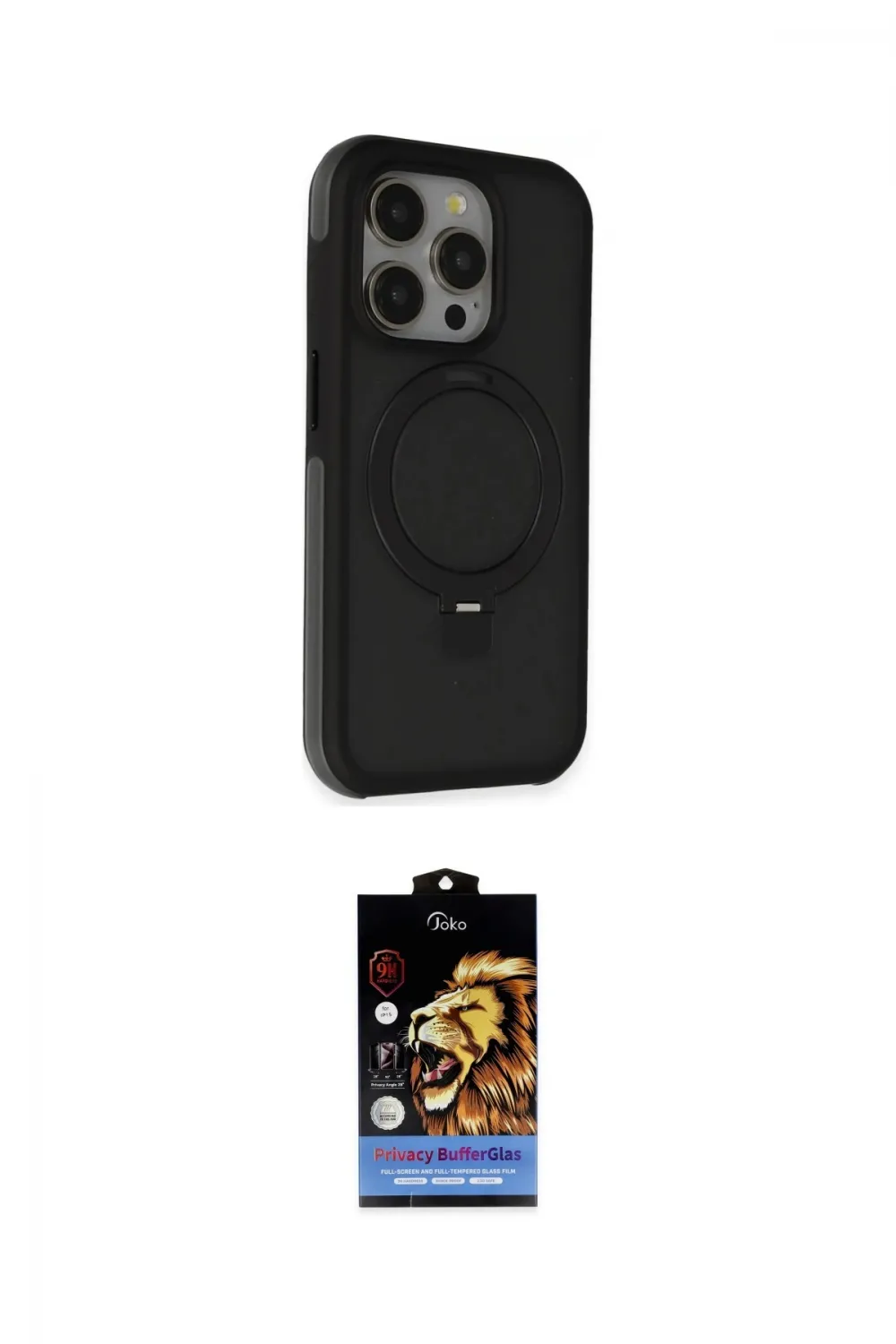 ieg™ iPhone 15 Pro Kılıf Ahenk Yansıma Özel Seri - Siyah Buffer Hayalet Cam Ekran Koruyucu