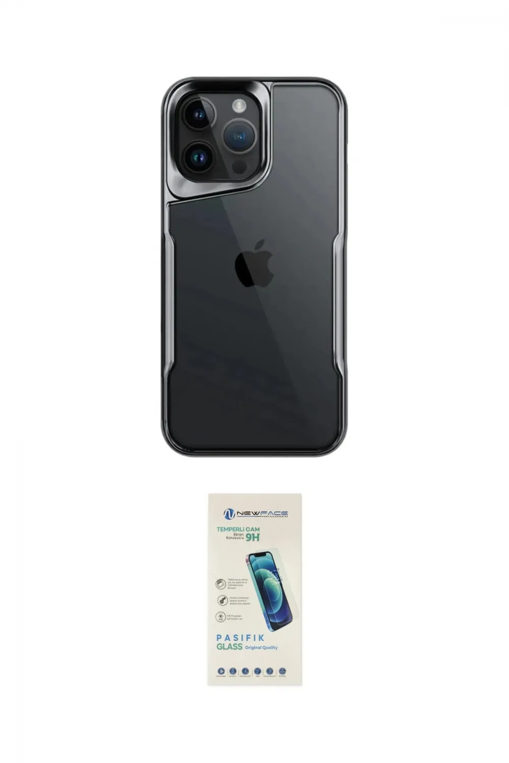 ieg™ iPhone 15 Pro Kılıf Akış Çizgi Koleksiyonu - Şeffaf Pasifik Cam Ekran Koruyucu