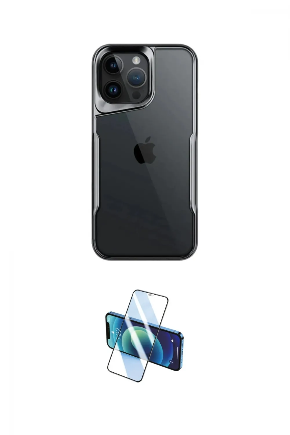 ieg™ iPhone 15 Pro Kılıf Akış Çizgi Koleksiyonu - Siyah 3D Antistatik Cam Ekran Koruyucu