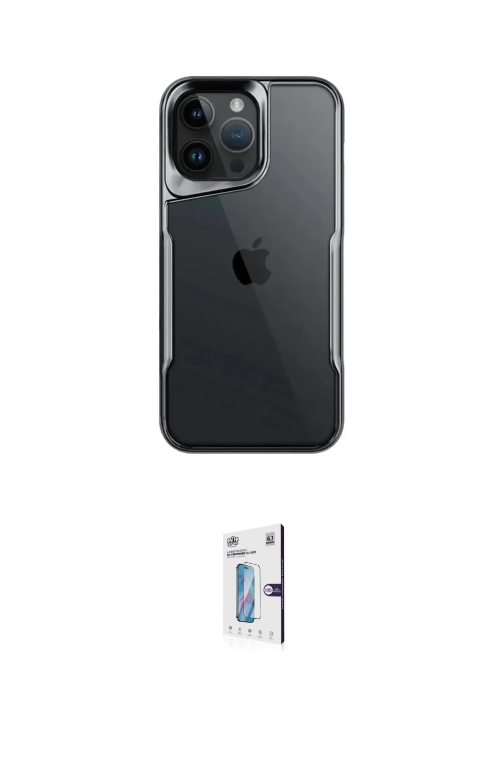ieg™ iPhone 15 Pro Kılıf Akış Çizgi Koleksiyonu - Siyah Bilvis 0.18mm Plus Cam Ekran Koruyucu