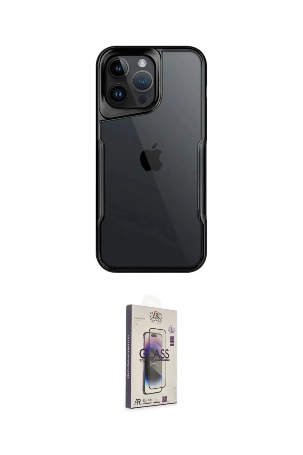 ieg™ iPhone 15 Pro Kılıf Akış Çizgi Koleksiyonu - Siyah Bilvis 3D Cam Ekran Koruyucu