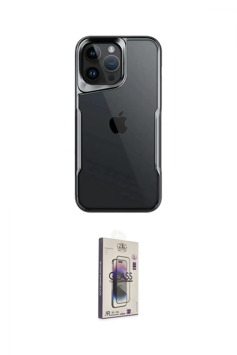 ieg™ iPhone 15 Pro Kılıf Akış Çizgi Koleksiyonu - Siyah Bilvis 3D Cam Ekran Koruyucu