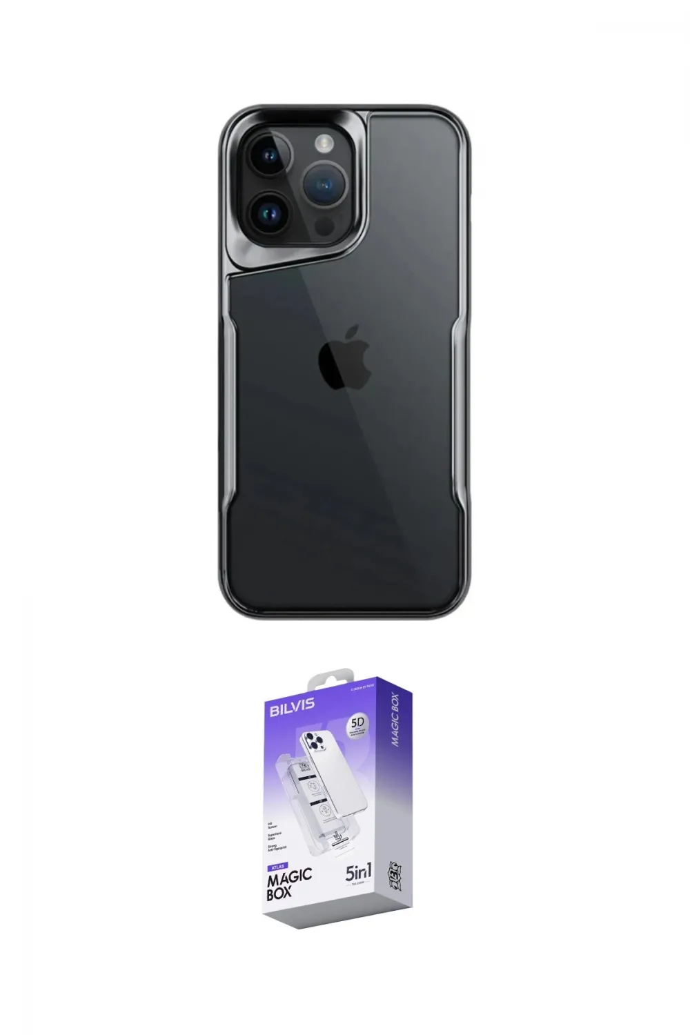 ieg™ iPhone 15 Pro Kılıf Akış Çizgi Koleksiyonu - Siyah Bilvis 5in1 3D Magic Cam Ekran Koruyucu