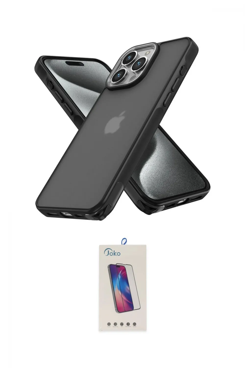 ieg™ iPhone 15 Pro Kılıf Atlas Form - Siyah Joko 5D Cam