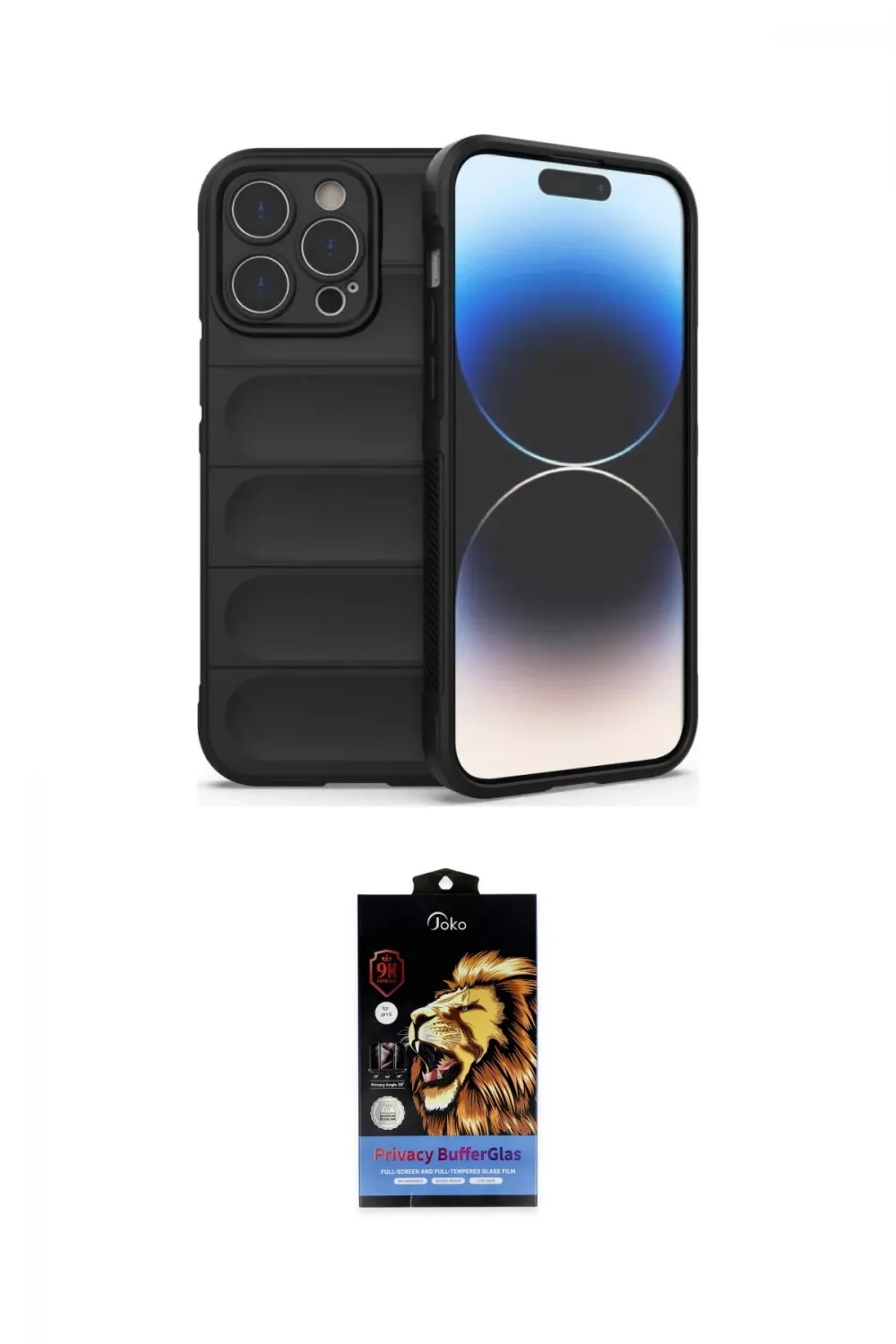 ieg™ iPhone 15 Pro Kılıf Atlas Koleksiyonu - Siyah Buffer Hayalet Cam Ekran Koruyucu