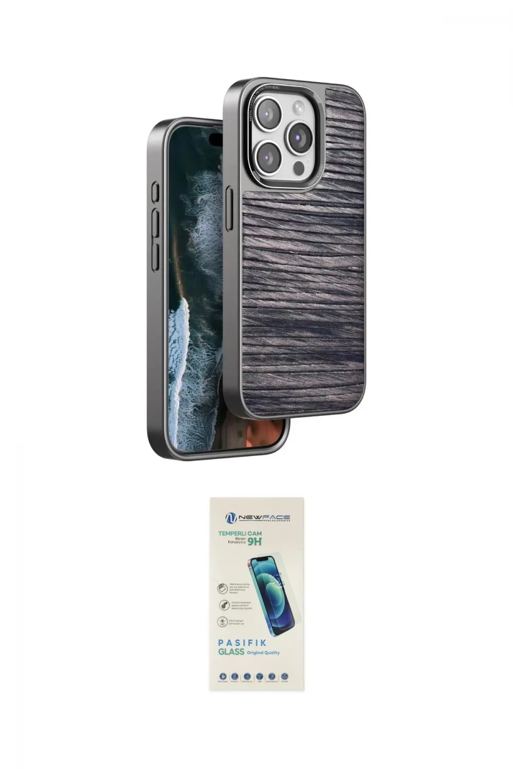 ieg™ iPhone 15 Pro Kılıf Atlas Minimal Özel Seri - Şeffaf Pasifik Cam Ekran Koruyucu