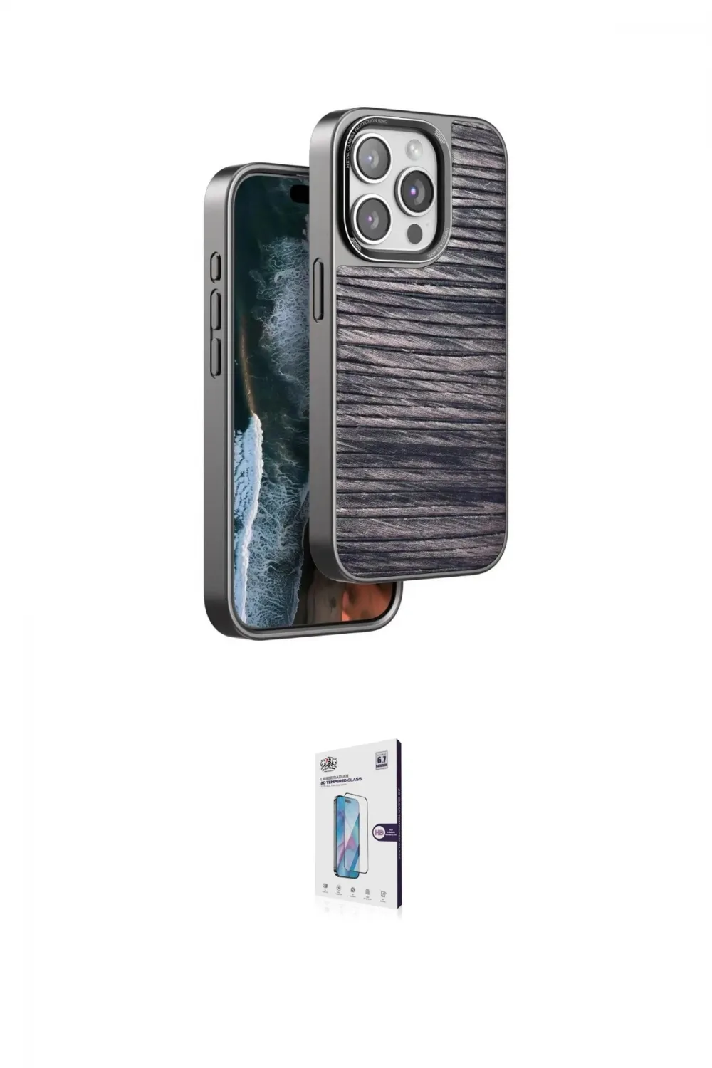 ieg™ iPhone 15 Pro Kılıf Atlas Minimal Özel Seri - Siyah Bilvis 0.18mm Plus Cam Ekran Koruyucu