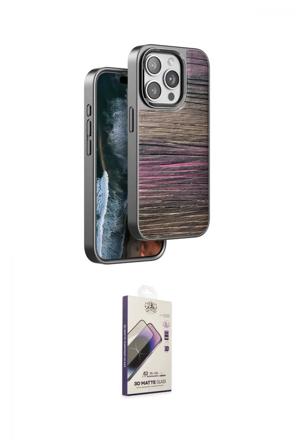 ieg™ iPhone 15 Pro Kılıf Atlas Minimal Özel Seri - Siyah Bilvis 3D Mat Cam Ekran Koruyucu