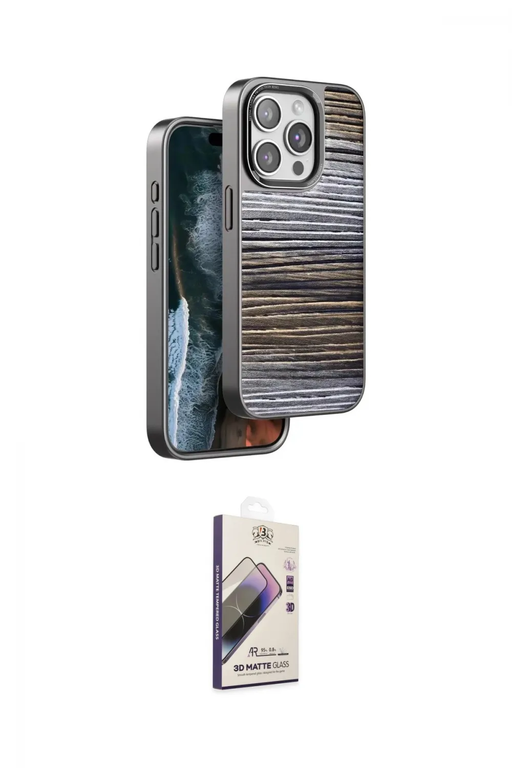 ieg™ iPhone 15 Pro Kılıf Atlas Minimal Özel Seri - Siyah Bilvis 3D Mat Cam Ekran Koruyucu
