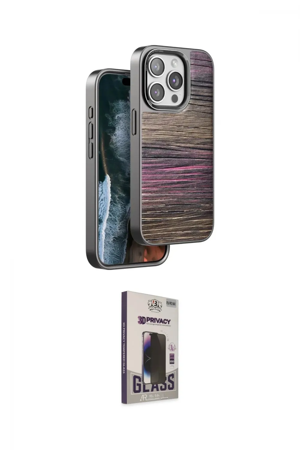ieg™ iPhone 15 Pro Kılıf Atlas Minimal Özel Seri - Siyah Bilvis Hayalet Cam Ekran Koruyucu