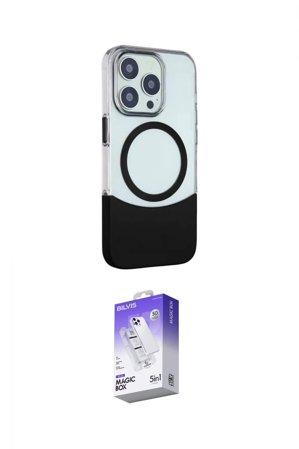 ieg™ iPhone 15 Pro Kılıf Çekirdek Asil Özel Seri - Siyah Bilvis 5in1 3D Magic Cam Ekran Koruyucu