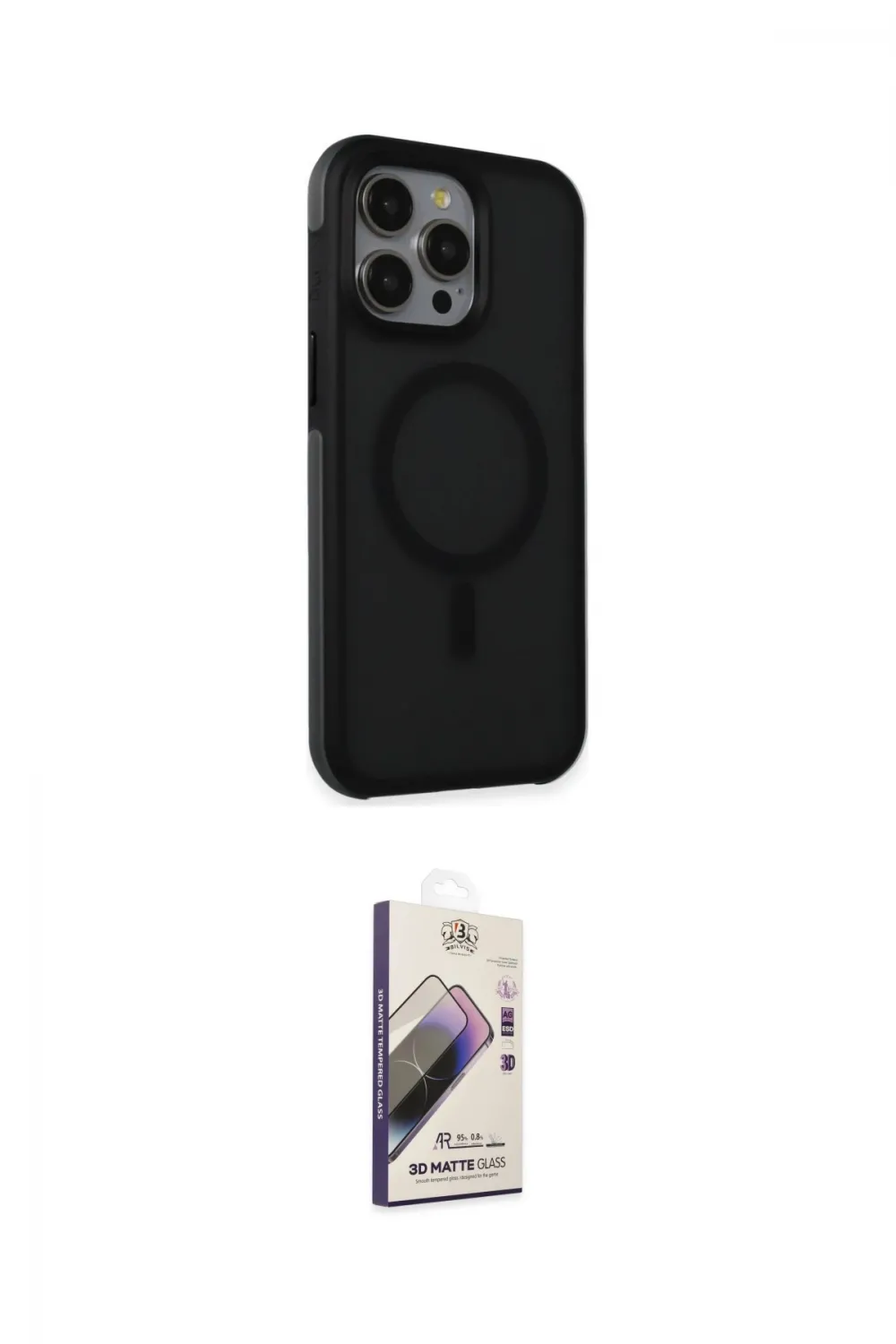 ieg™ iPhone 15 Pro Kılıf Çekirdek Yansıma Prime - Siyah Bilvis 3D Mat Cam Ekran Koruyucu