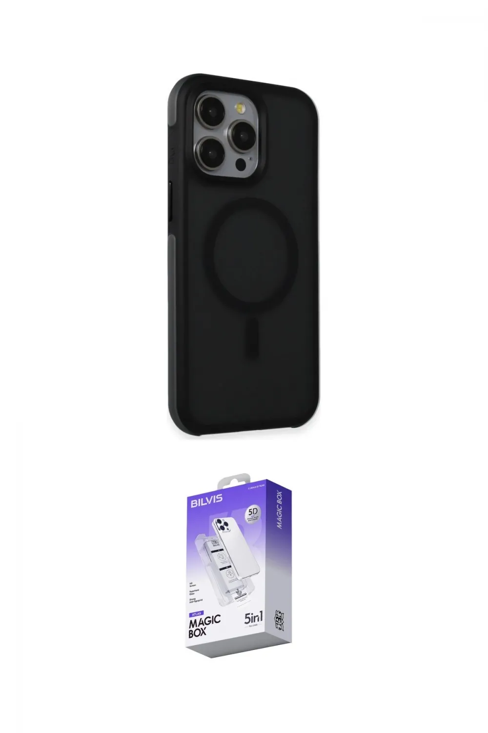 ieg™ iPhone 15 Pro Kılıf Çekirdek Yansıma Prime - Siyah Bilvis 5in1 3D Magic Cam Ekran Koruyucu