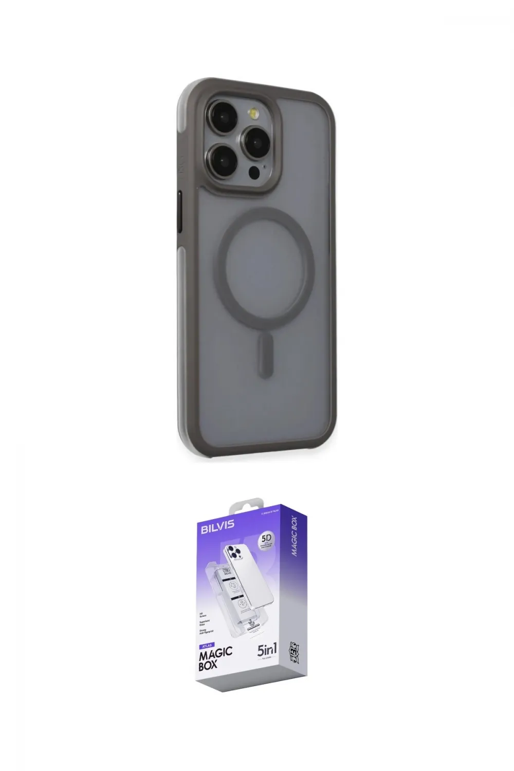 ieg™ iPhone 15 Pro Kılıf Çekirdek Yansıma Prime - Siyah Bilvis 5in1 3D Magic Cam Ekran Koruyucu