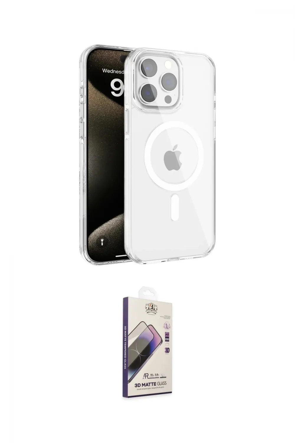 ieg™ iPhone 15 Pro Kılıf Doruk Doku Özel Seri - Siyah Bilvis 3D Mat Cam Ekran Koruyucu