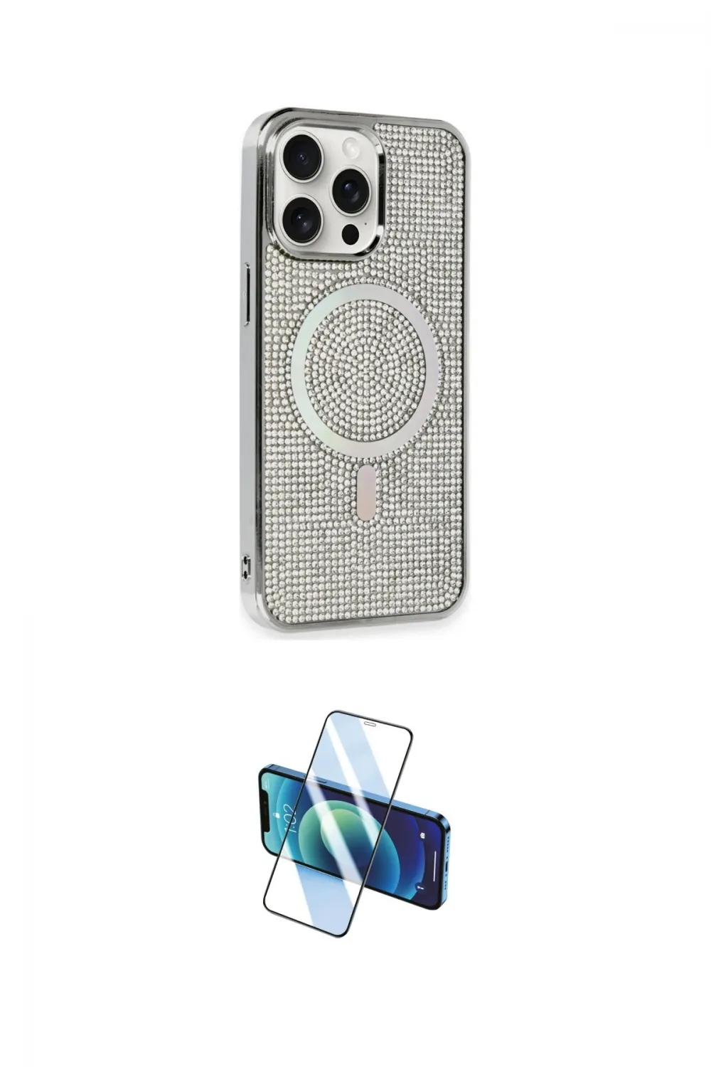 ieg™ iPhone 15 Pro Kılıf Eksen Çizgi - Siyah 3D Antistatik Cam Ekran Koruyucu