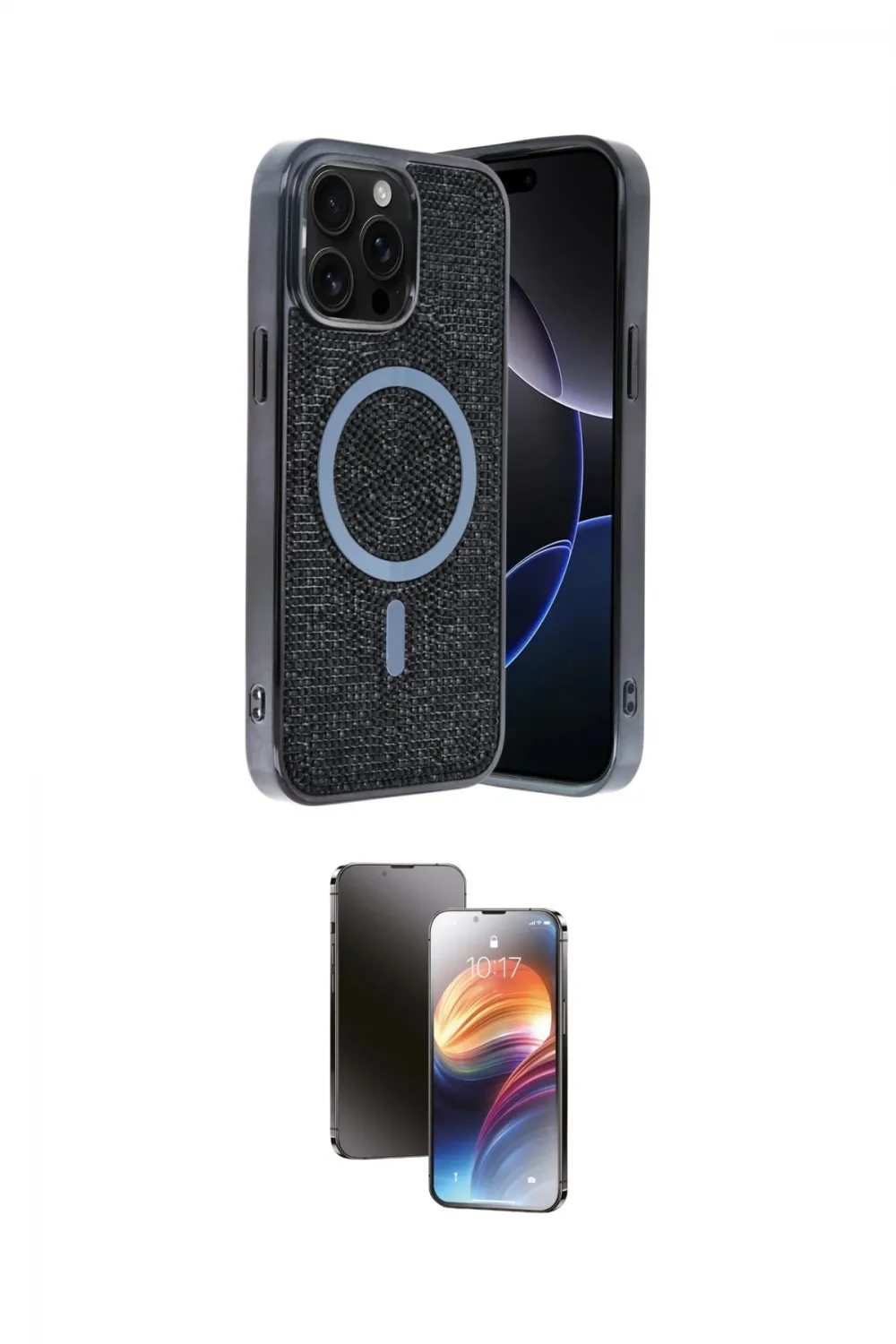 ieg™ iPhone 15 Pro Kılıf Eksen Çizgi - Siyah 3D Antistatik Mat Seramik Nano Ekran Koruyucu