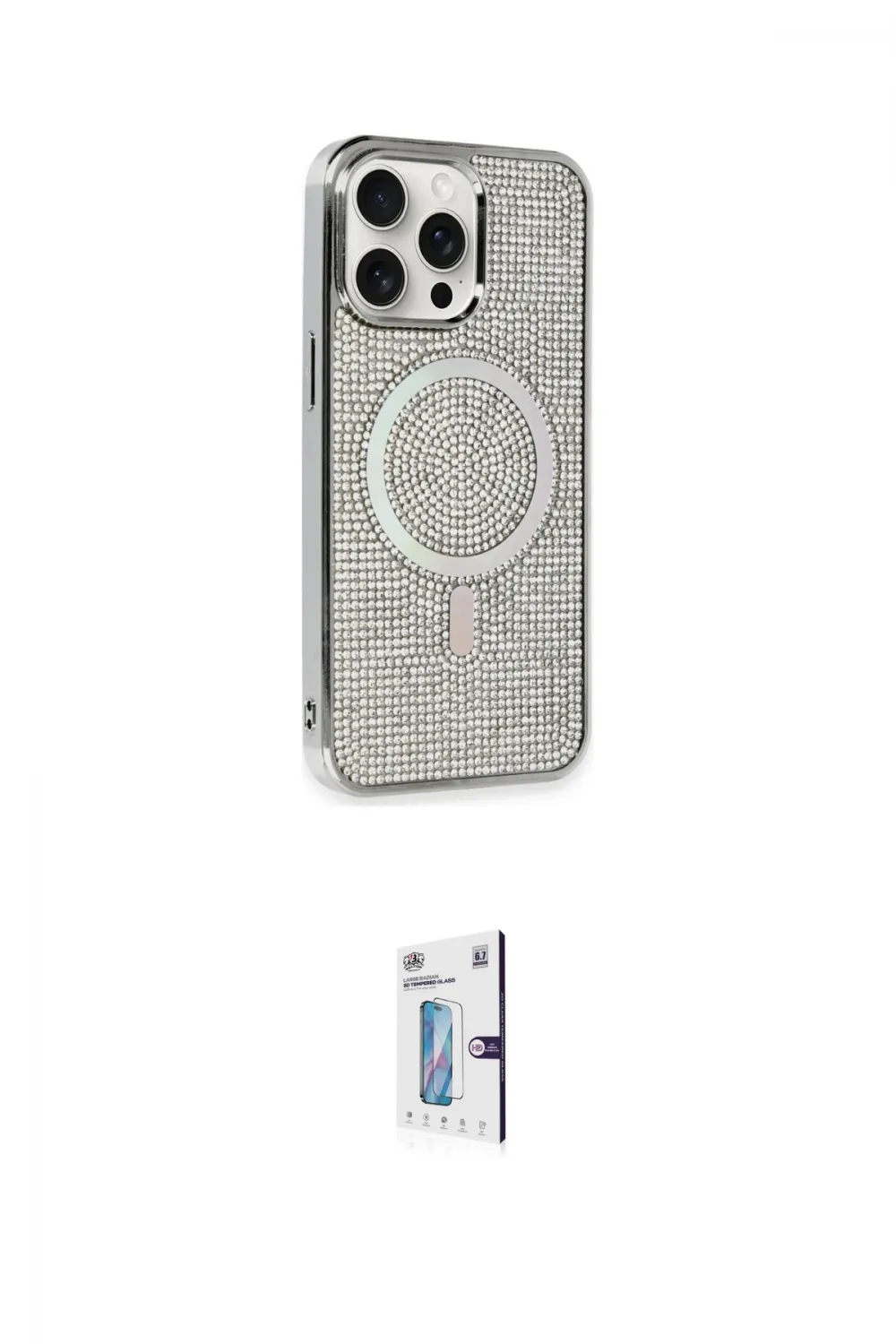 ieg™ iPhone 15 Pro Kılıf Eksen Çizgi - Siyah Bilvis 0.18mm Plus Cam Ekran Koruyucu