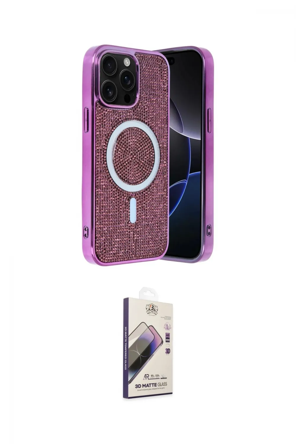 ieg™ iPhone 15 Pro Kılıf Eksen Çizgi - Siyah Bilvis 3D Mat Cam Ekran Koruyucu