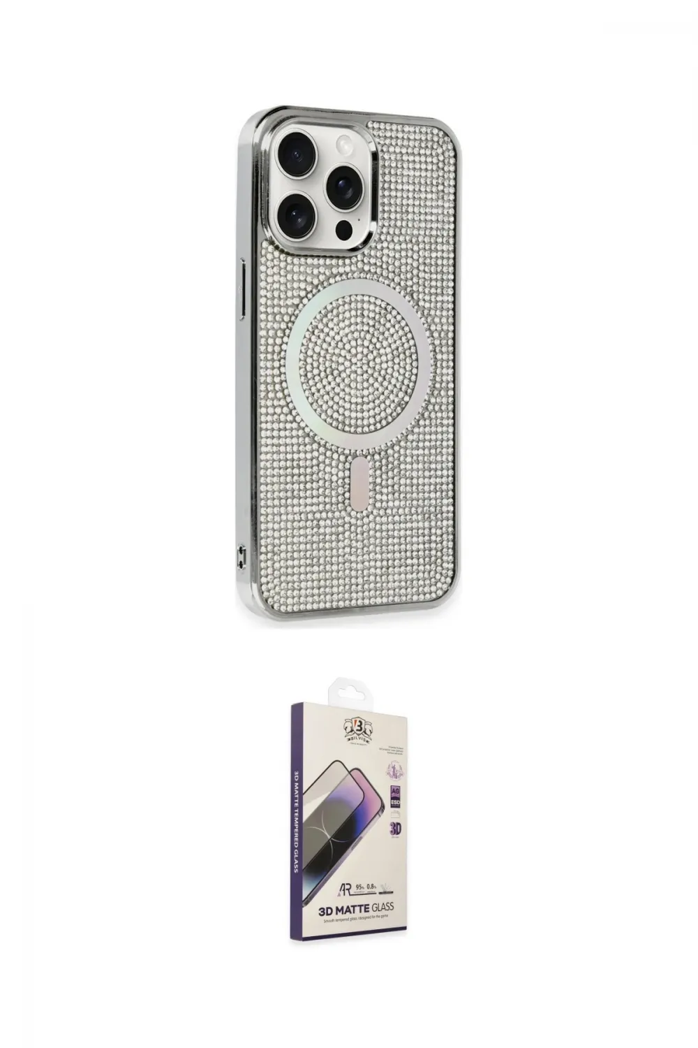 ieg™ iPhone 15 Pro Kılıf Eksen Çizgi - Siyah Bilvis 3D Mat Cam Ekran Koruyucu