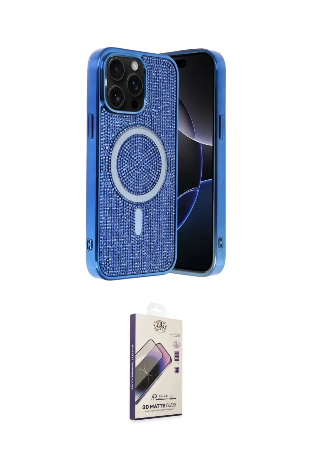 ieg™ iPhone 15 Pro Kılıf Eksen Çizgi - Siyah Bilvis 3D Mat Cam Ekran Koruyucu