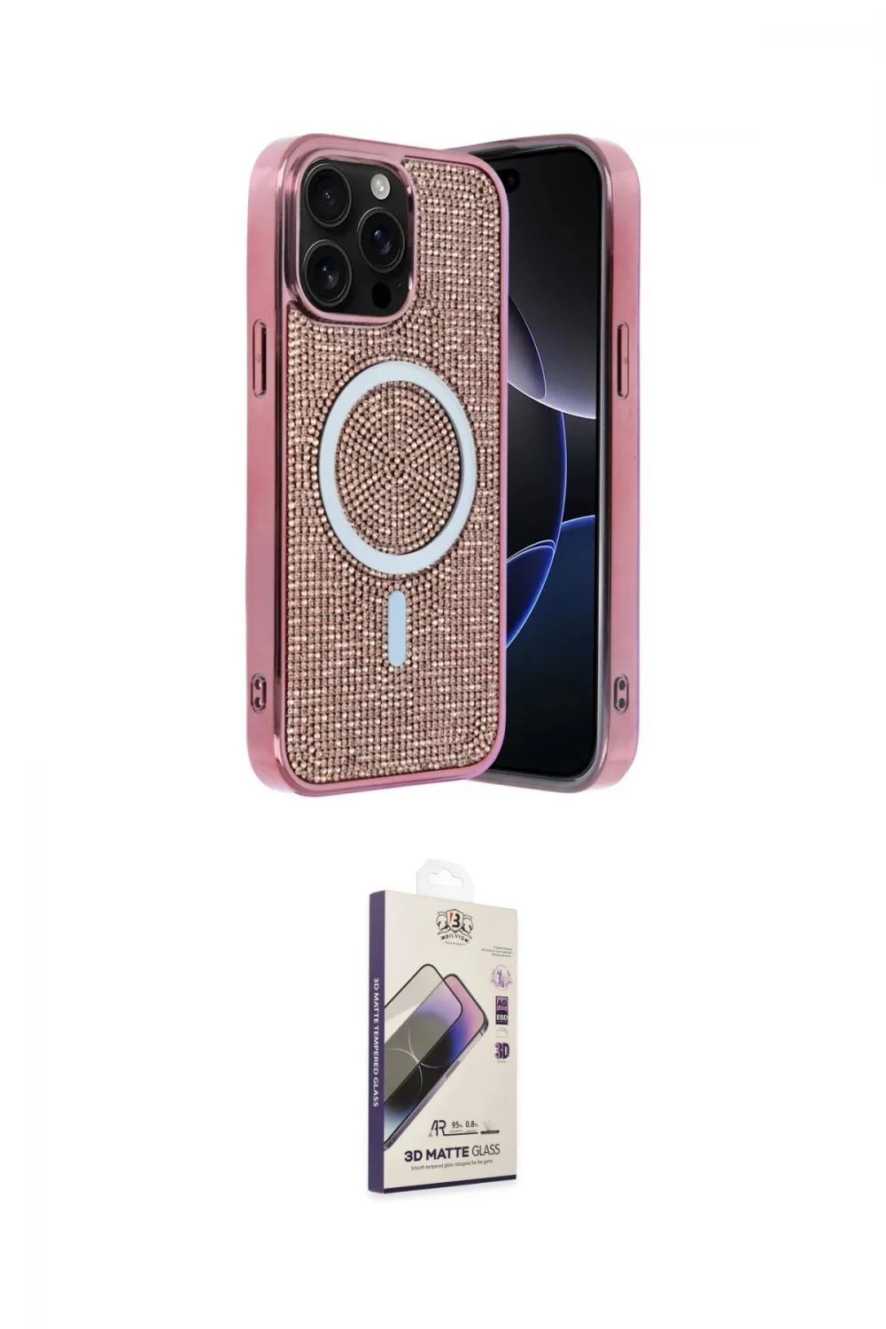 ieg™ iPhone 15 Pro Kılıf Eksen Çizgi - Siyah Bilvis 3D Mat Cam Ekran Koruyucu