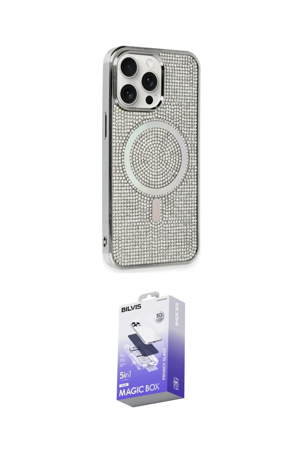 ieg™ iPhone 15 Pro Kılıf Eksen Çizgi - Siyah Bilvis 5in1 5D Magic Hayalet Cam Ekran Koruyucu