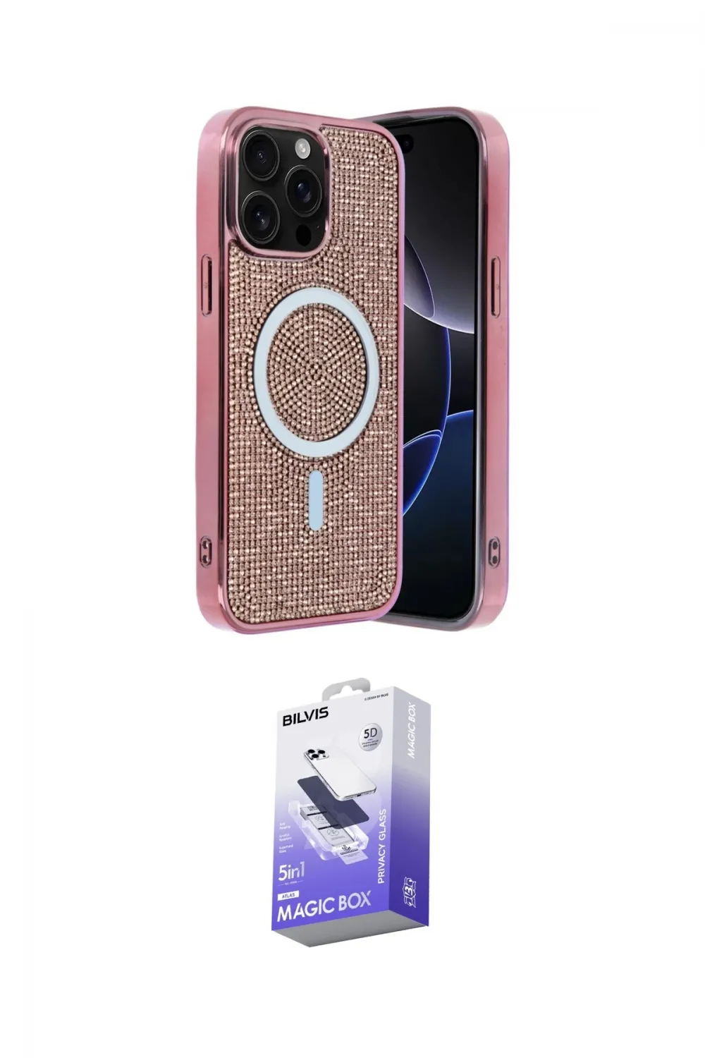 ieg™ iPhone 15 Pro Kılıf Eksen Çizgi - Siyah Bilvis 5in1 5D Magic Hayalet Cam Ekran Koruyucu