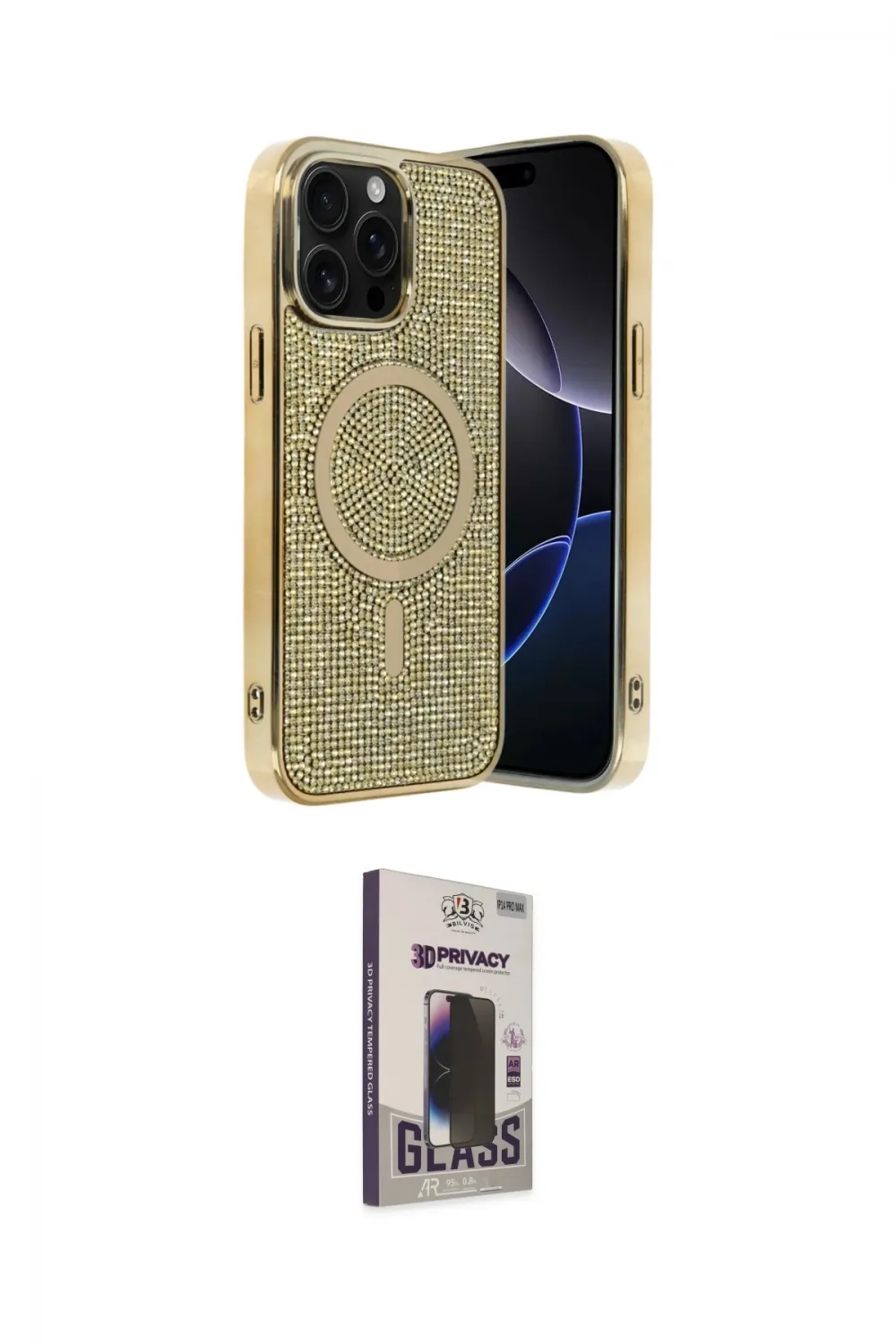 ieg™ iPhone 15 Pro Kılıf Eksen Çizgi - Siyah Bilvis Hayalet Cam Ekran Koruyucu