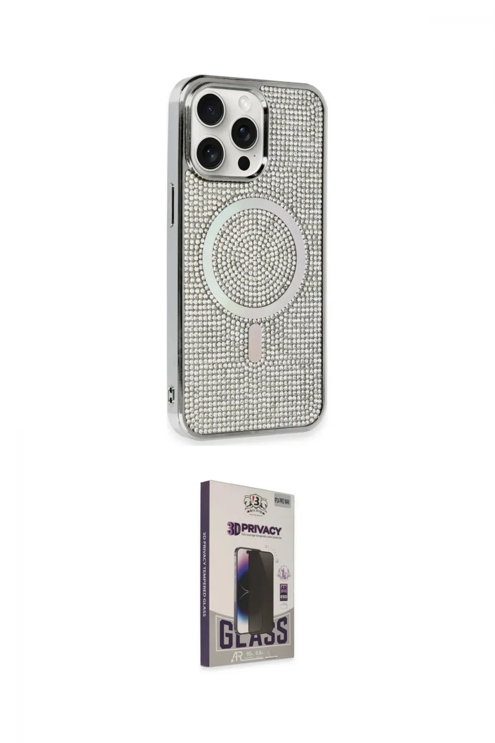 ieg™ iPhone 15 Pro Kılıf Eksen Çizgi - Siyah Bilvis Hayalet Cam Ekran Koruyucu