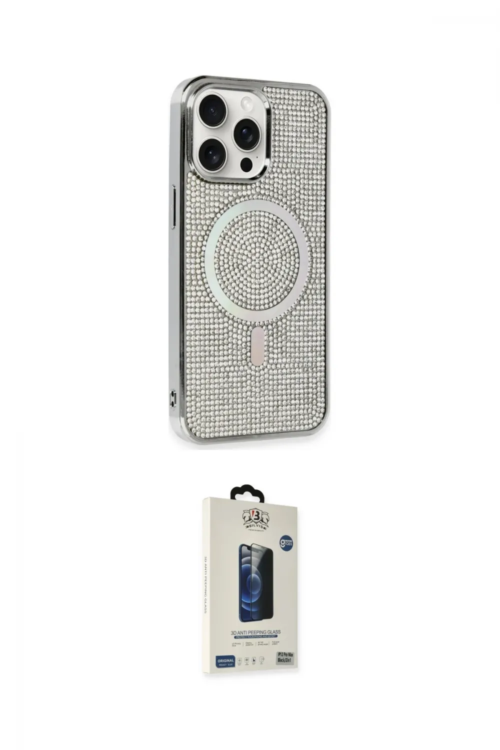 ieg™ iPhone 15 Pro Kılıf Eksen Çizgi - Siyah Bilvis Hayalet Cam Ekran Koruyucu