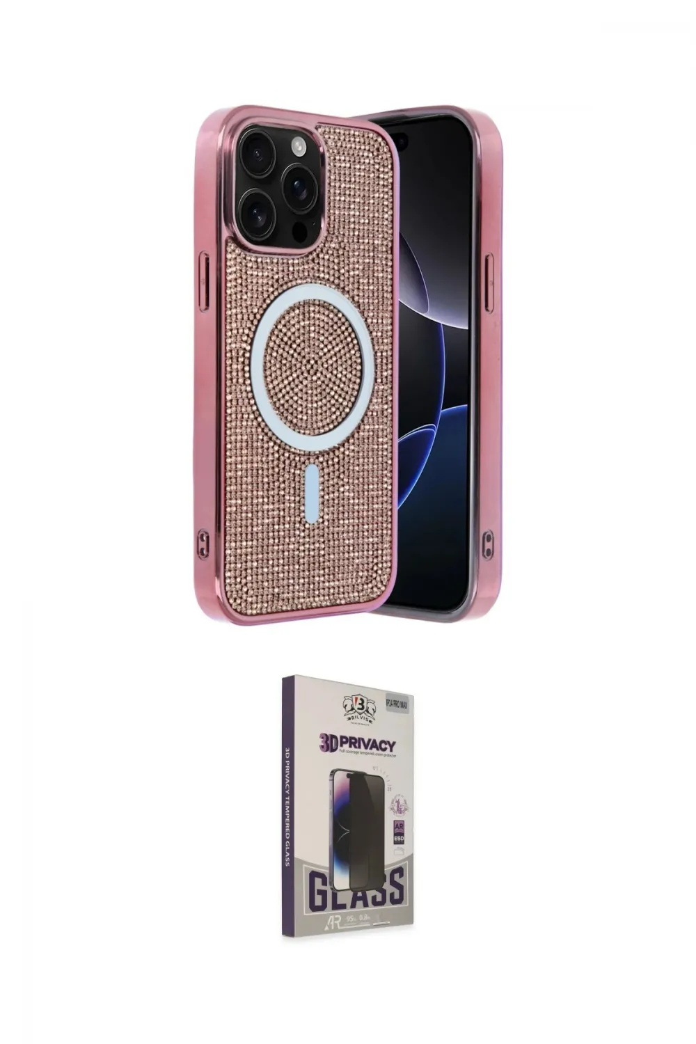 ieg™ iPhone 15 Pro Kılıf Eksen Çizgi - Siyah Bilvis Hayalet Cam Ekran Koruyucu