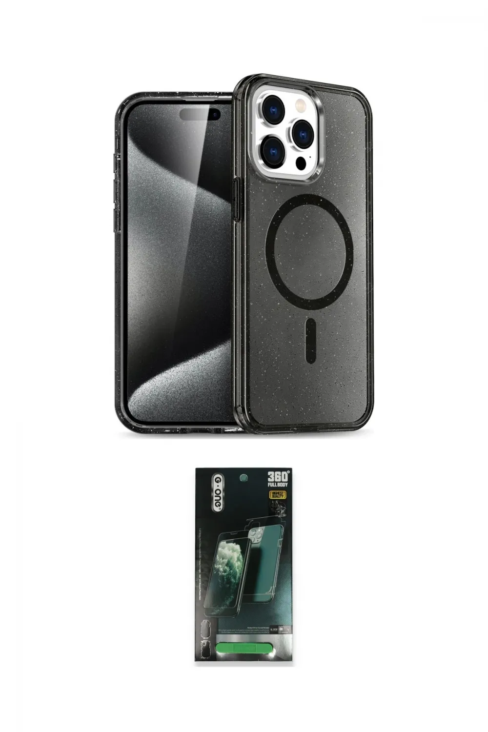 ieg™ iPhone 15 Pro Kılıf Eksen Doku Koleksiyonu - Şeffaf 360 Full Body Arka Koruyucu