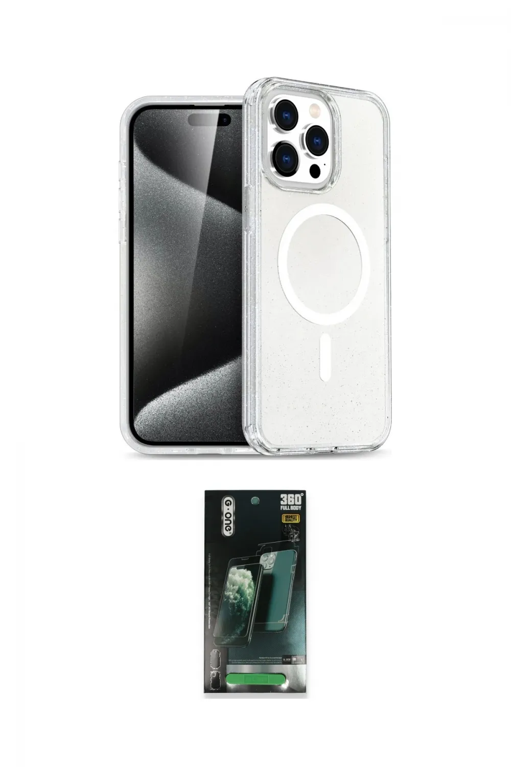 ieg™ iPhone 15 Pro Kılıf Eksen Doku Koleksiyonu - Şeffaf 360 Full Body Arka Koruyucu