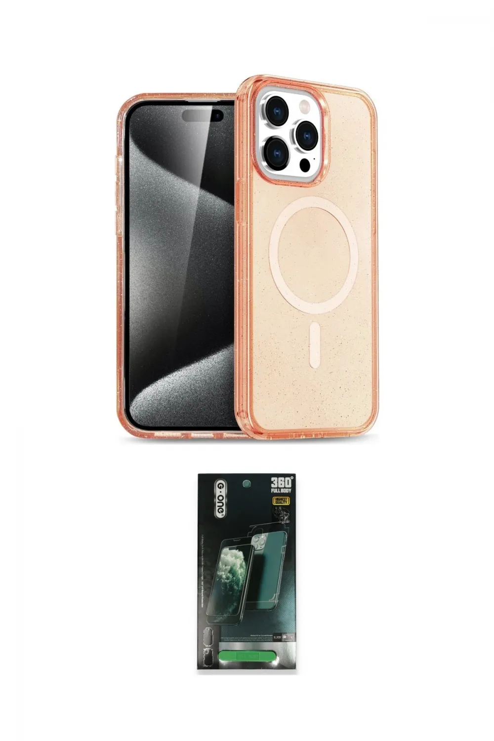 ieg™ iPhone 15 Pro Kılıf Eksen Doku Koleksiyonu - Şeffaf 360 Full Body Arka Koruyucu