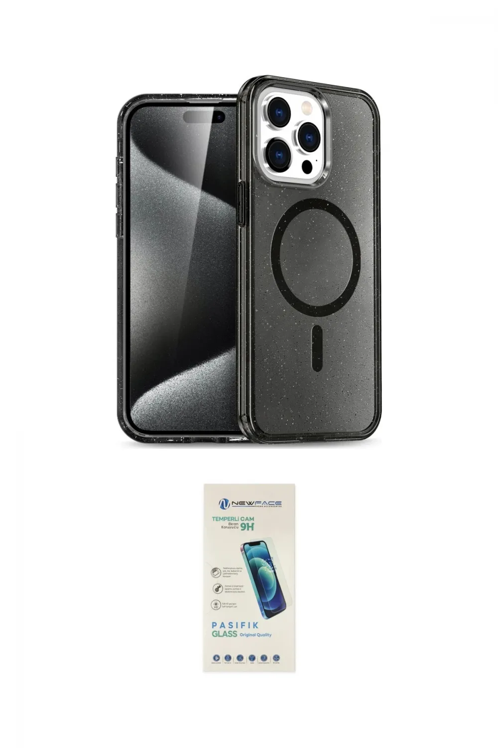 ieg™ iPhone 15 Pro Kılıf Eksen Doku Koleksiyonu - Şeffaf Pasifik Cam Ekran Koruyucu