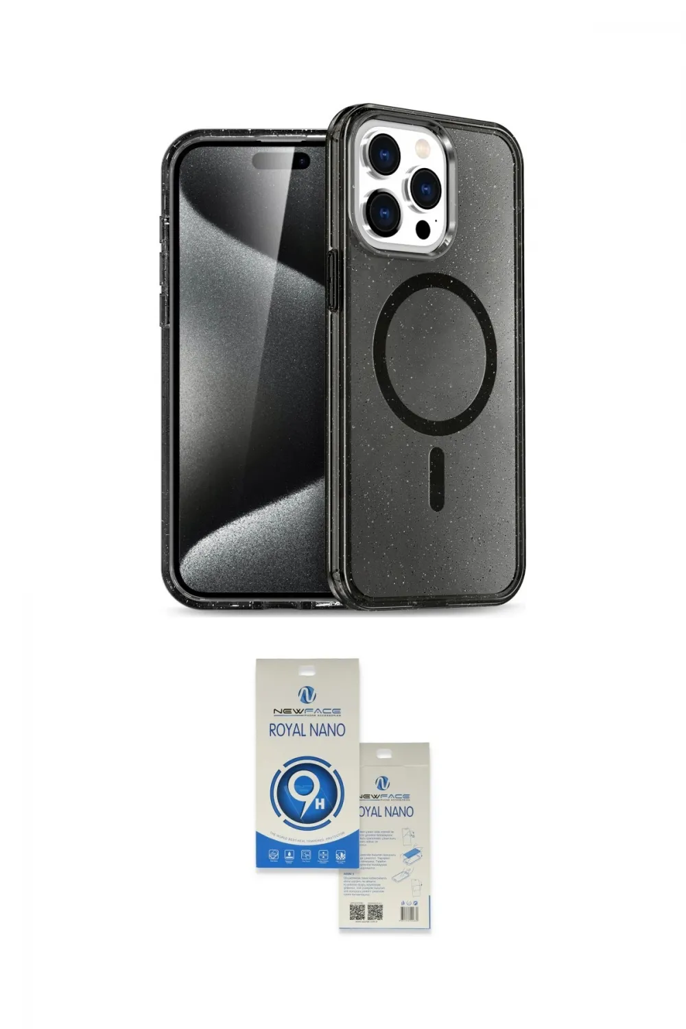ieg™ iPhone 15 Pro Kılıf Eksen Doku Koleksiyonu - Şeffaf Royal Nano Ekran Koruyucu