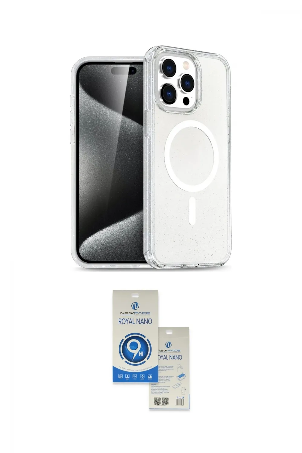 ieg™ iPhone 15 Pro Kılıf Eksen Doku Koleksiyonu - Şeffaf Royal Nano Ekran Koruyucu