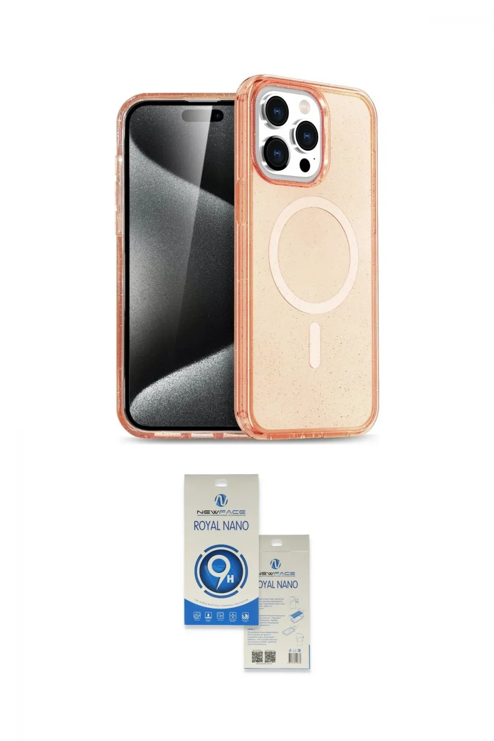 ieg™ iPhone 15 Pro Kılıf Eksen Doku Koleksiyonu - Şeffaf Royal Nano Ekran Koruyucu