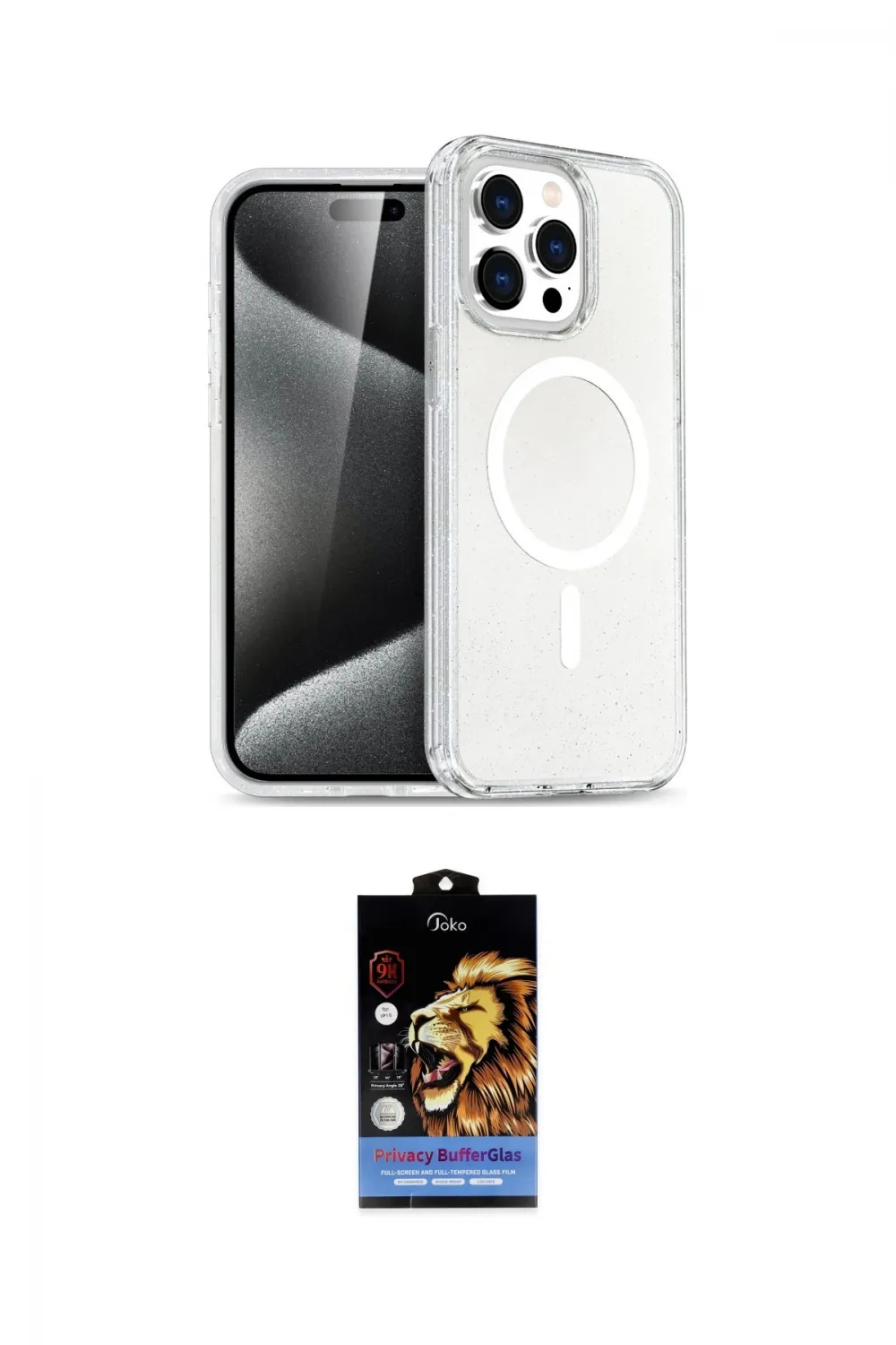 ieg™ iPhone 15 Pro Kılıf Eksen Doku Koleksiyonu - Siyah Buffer Hayalet Cam Ekran Koruyucu