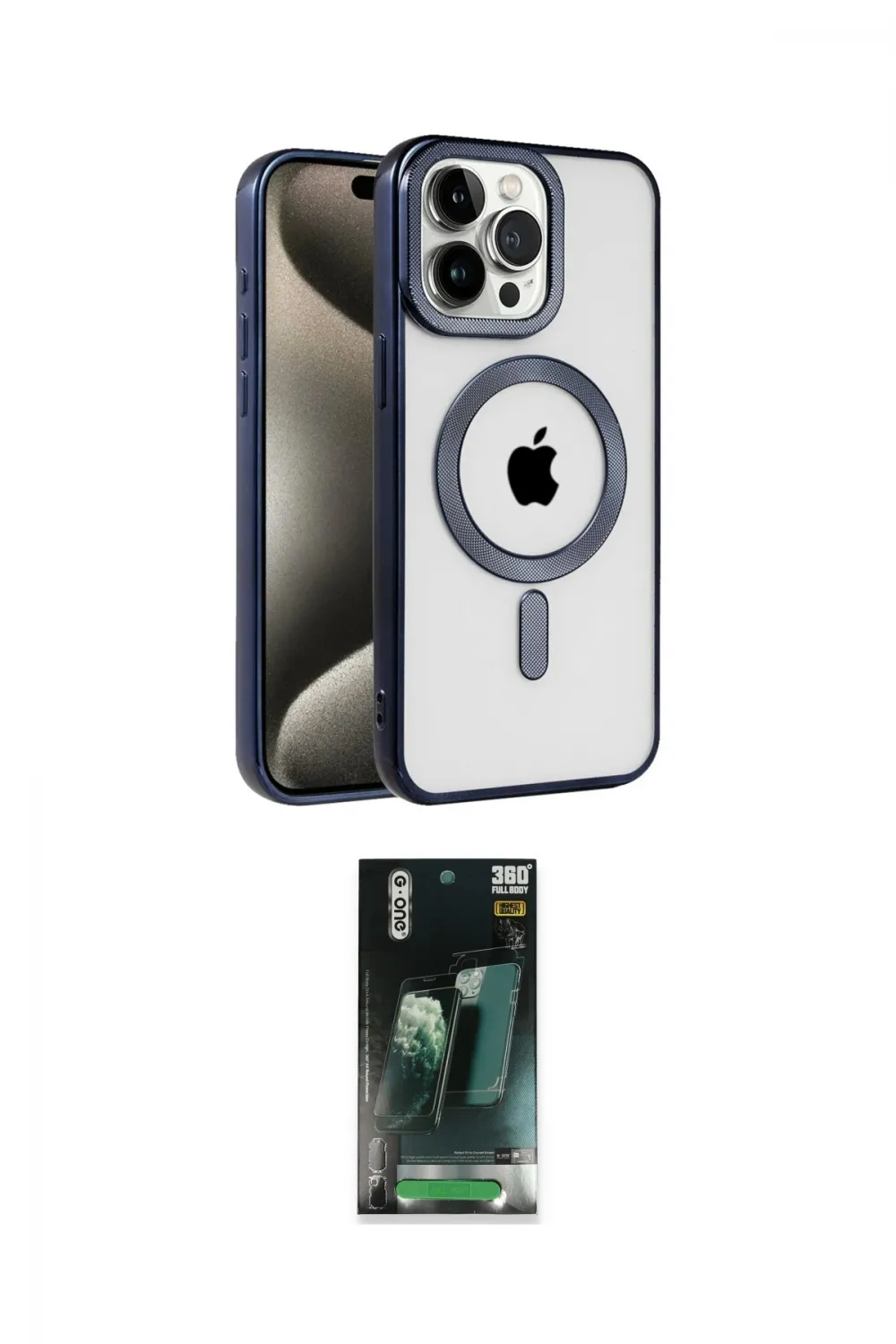 ieg™ iPhone 15 Pro Kılıf Eksen Form Koleksiyonu - Şeffaf 360 Full Body Arka Koruyucu