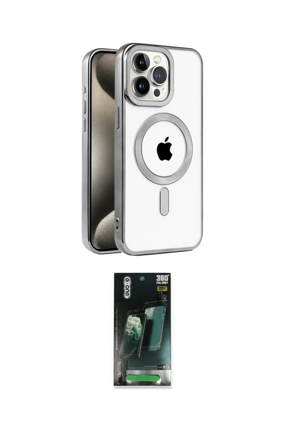 ieg™ iPhone 15 Pro Kılıf Eksen Form Koleksiyonu - Şeffaf 360 Full Body Arka Koruyucu