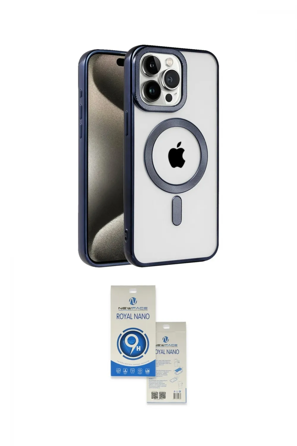 ieg™ iPhone 15 Pro Kılıf Eksen Form Koleksiyonu - Şeffaf Royal Nano Ekran Koruyucu