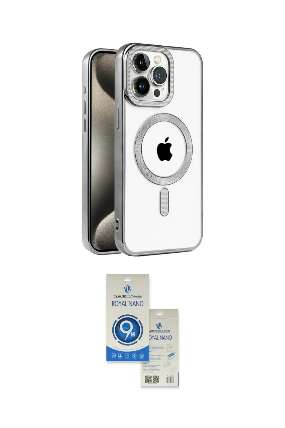 ieg™ iPhone 15 Pro Kılıf Eksen Form Koleksiyonu - Şeffaf Royal Nano Ekran Koruyucu