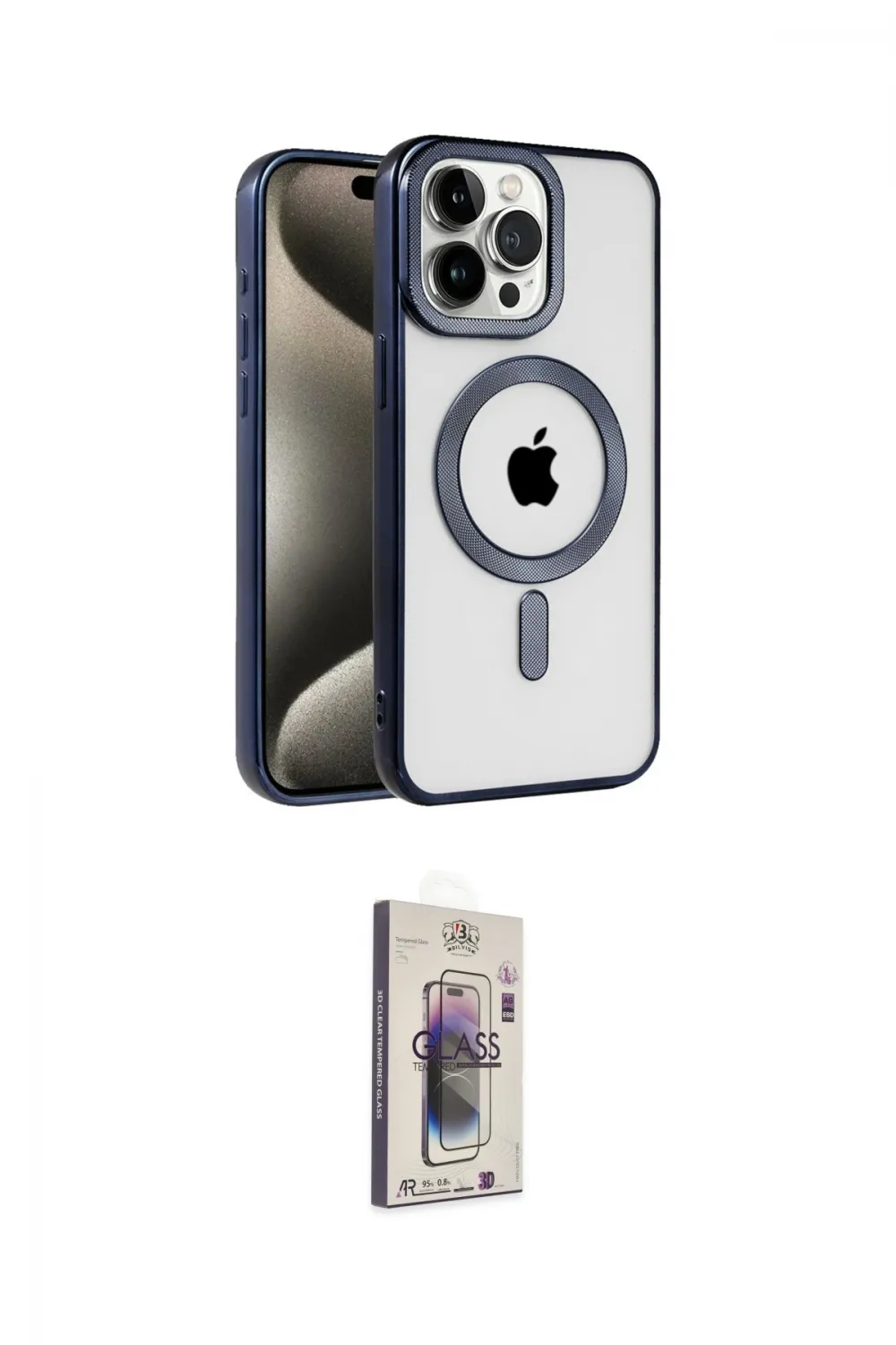 ieg™ iPhone 15 Pro Kılıf Eksen Form Koleksiyonu - Siyah Bilvis 3D Cam Ekran Koruyucu