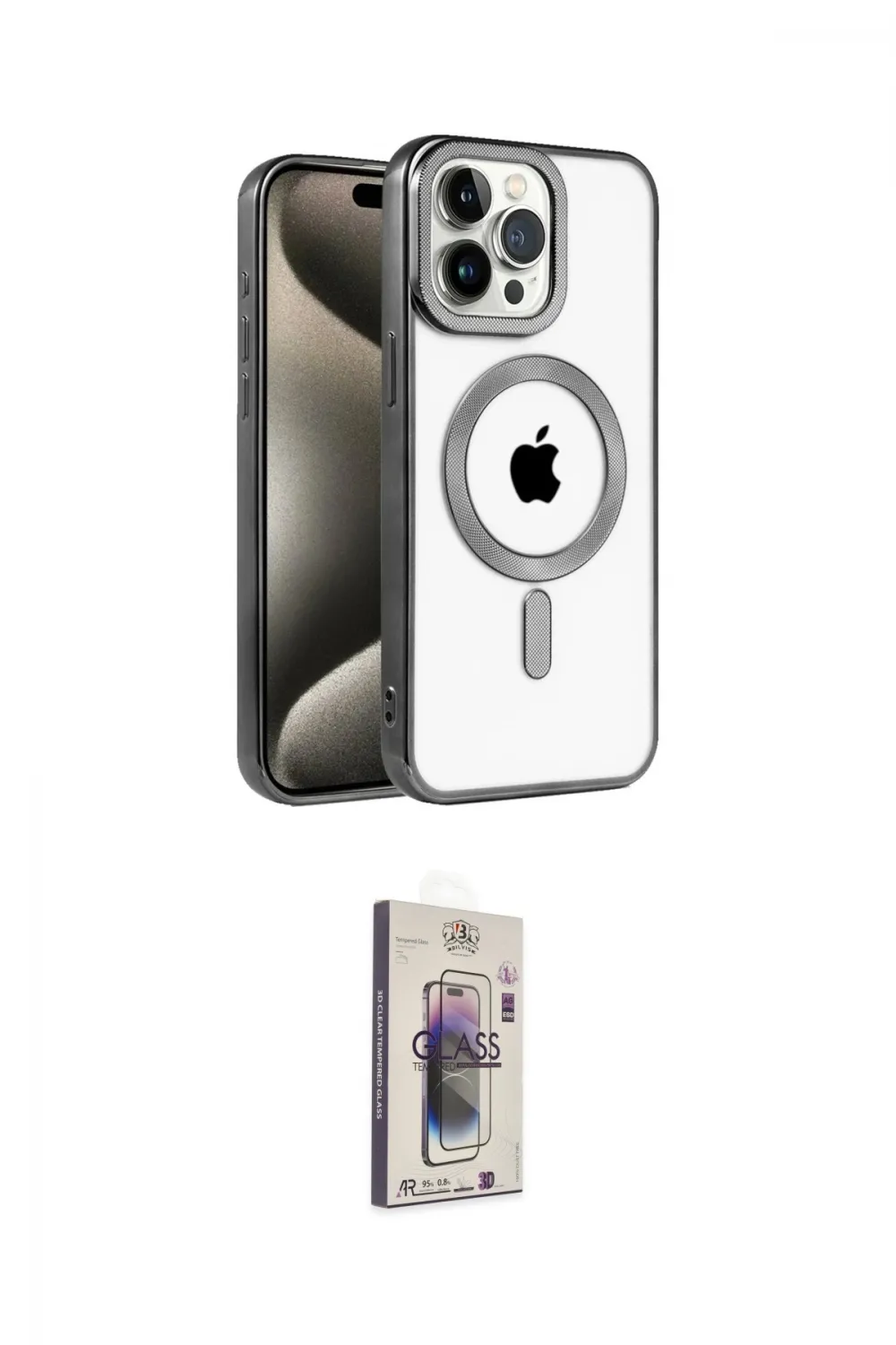 ieg™ iPhone 15 Pro Kılıf Eksen Form Koleksiyonu - Siyah Bilvis 3D Cam Ekran Koruyucu