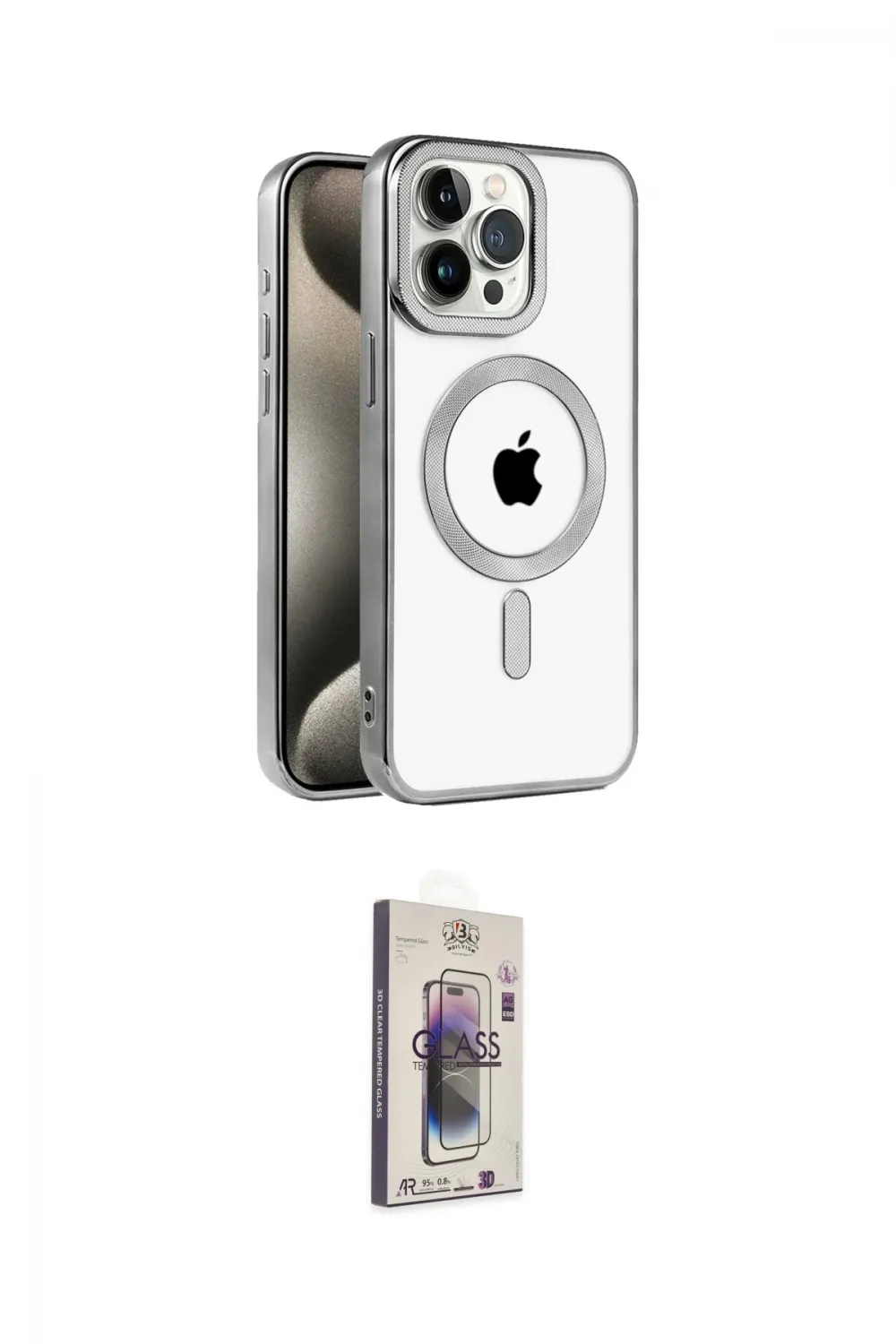 ieg™ iPhone 15 Pro Kılıf Eksen Form Koleksiyonu - Siyah Bilvis 3D Cam Ekran Koruyucu