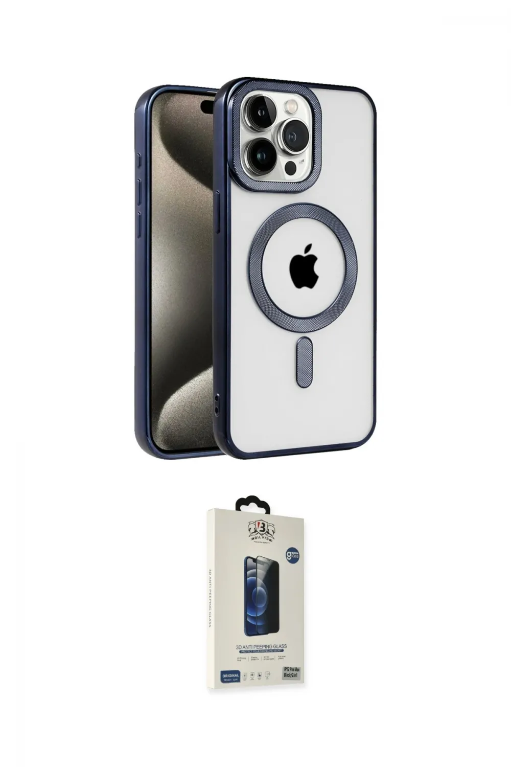 ieg™ iPhone 15 Pro Kılıf Eksen Form Koleksiyonu - Siyah Bilvis Hayalet Cam Ekran Koruyucu