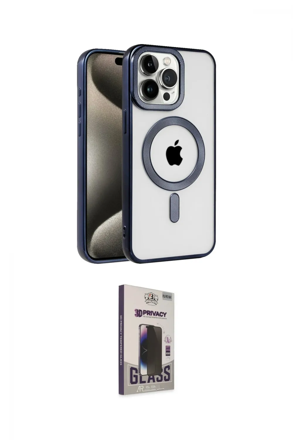 ieg™ iPhone 15 Pro Kılıf Eksen Form Koleksiyonu - Siyah Bilvis Hayalet Cam Ekran Koruyucu